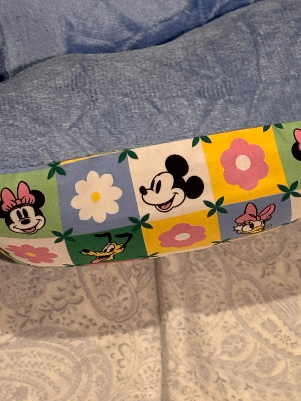Disney Mickey & Friends Plush Pet Bed Blue with  Floral Trim